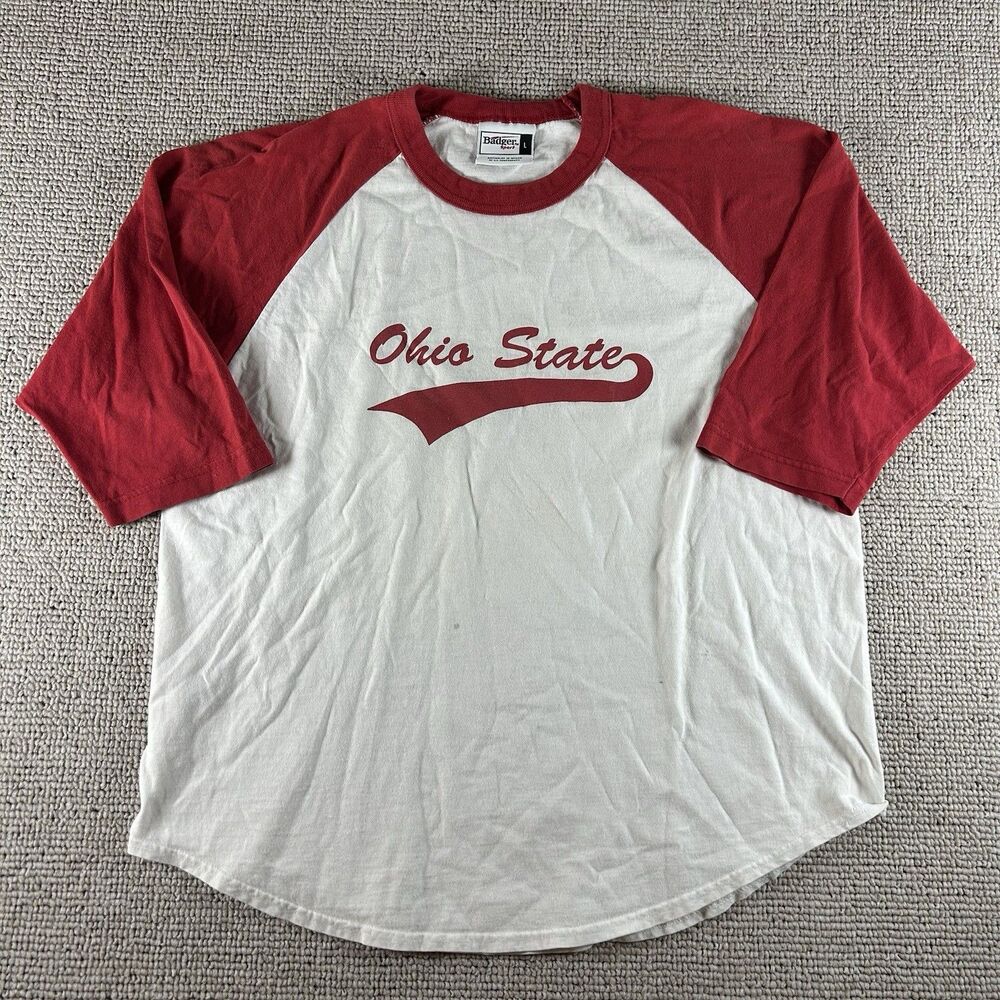 Vintage Ohio State Buckeyes Raglan Tee Large Red White Baseball Shirt Y2K 2000s